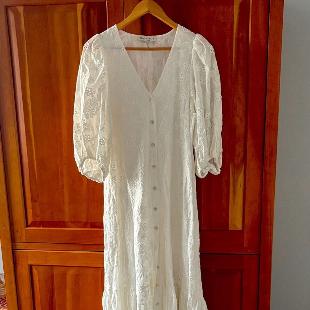 Hale Bob White Long Sleeve Lace Dress